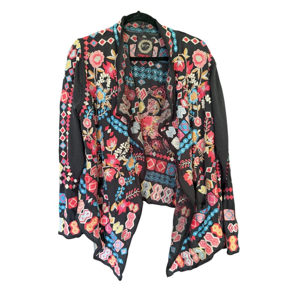 Johnny Was Embroidered Cardigan Sweater Floral Peacock Rare MSRP $350 - Picture 4 of 5